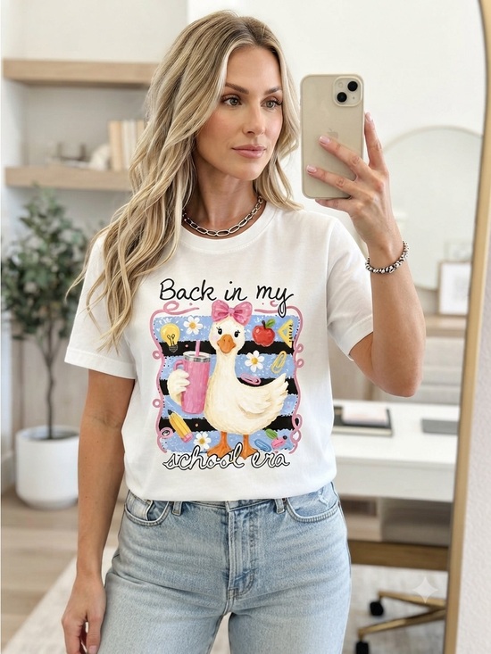 Tops - Back in My School Era Graphic Tee White Short Sleeve Cotton Top Teacher Student
